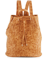 Neiman Marcus Basket Woven Drawstring Bucket Backpack Honey