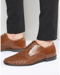 Tobacco Woven Leather Derby Shoes