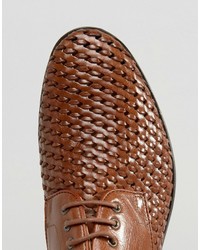 Red Tape Derby Shoes In Woven Brown Leather