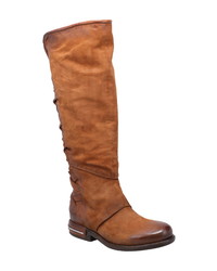 Tobacco Woven Leather Knee High Boots