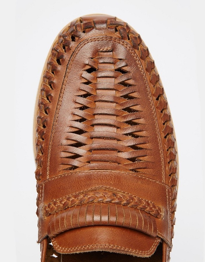 Dune Woven Loafers In Brown Leather 