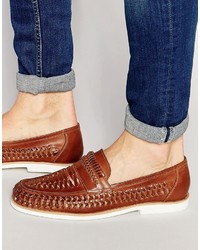 Dune Woven Loafers In Brown Leather