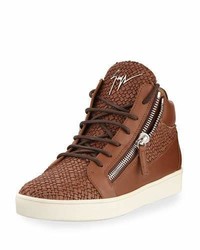 Giuseppe Zanotti Woven Leather Mid Top Sneaker Brown