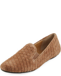 Neiman Marcus Woven Suede Slip On Loafer Brown
