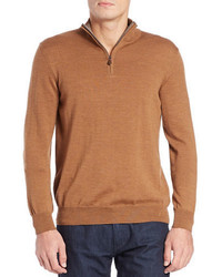Black Brown 1826 Front Zip Merino Wool Sweater