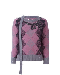 Violet Argyle Crew-neck Sweater