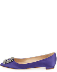 Manolo Blahnik Hangisi Crystal Buckle Satin Flat