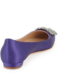 Manolo Blahnik Hangisi Crystal Buckle Satin Flat