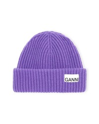 Ganni Recycled Wool Blend Beanie In Persian Violet At Nordstrom