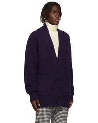 Jil Sander Purple Wool Ribbed Cardigan
