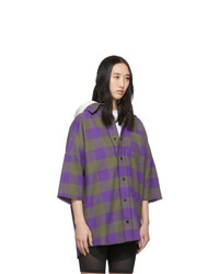 Palm Angels Purple And Grey Hooded Logo Overshirt