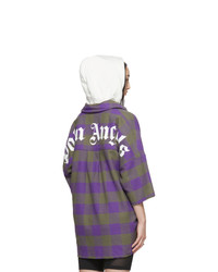 Palm Angels Purple And Grey Hooded Logo Overshirt