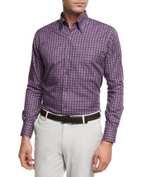 Peter Millar Autumn Check Cotton Sport Shirt Purple