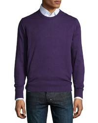 Neiman Marcus Cotton Blend Crewneck Sweater Purple