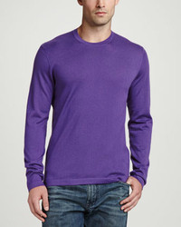 Neiman Marcus Superfine Cashmere Crewneck Sweater Purple