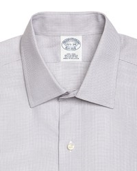 Brooks Brothers Supima Cotton Non Iron Slim Fit Spread Collar Dobby Textured Solid Luxury Dress Shirt