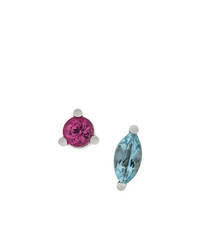 Delfina Delettrez 18kt White Gold Dots Solitaire Aquamarine And Pink Tourmaline Earrings