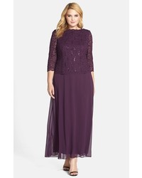 Alex Evenings Plus Size Embellished Lace Chiffon Gown
