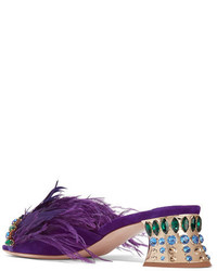 Miu Miu Crystal And Feather Embellished Suede Mules Purple