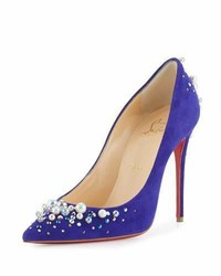 Christian Louboutin Candidate Pearly Embellished Suede Red Sole Pump