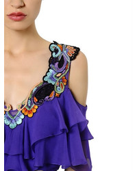 Alberta Ferretti Flowers Embroidered Silk Chiffon Dress