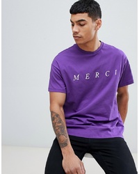 New Look T Shirt With Merci Embroidery In Purple