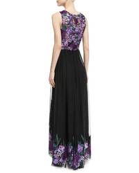 Marchesa Notte Sleeveless Embroidered High Low Tulle Gown Amethyst