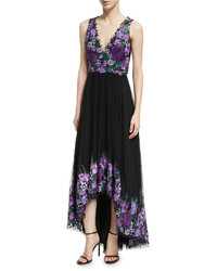 Marchesa Notte Sleeveless Embroidered High Low Tulle Gown Amethyst