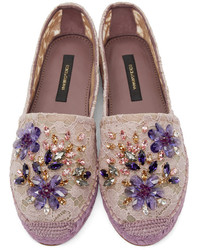 Dolce & Gabbana Purple Embellished Lace Espadrilles
