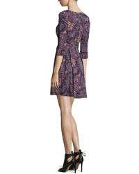 Suno 34 Sleeve Paisley Fit And Flare Dress Wine