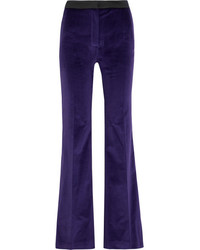 Pallas Satin Trimmed Cotton Velvet Flared Pants Purple