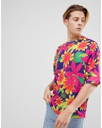 ASOS DESIGN Oversized T Shirt With All Over Bright Floral And Half Sleeve