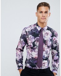 Burton Menswear Skinny Fit Formal Shirt With Floral Print In Purple