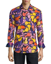 Robert Graham Limited Edition Floral Print Sport Shirt Purple