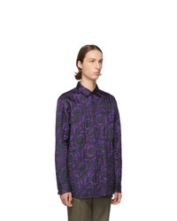 Dries Van Noten Purple And Black Floral Military Shirt