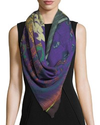 Etro Floral Stripe Wool Silk Scarf