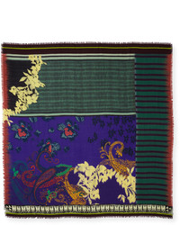Etro Floral Stripe Wool Silk Scarf