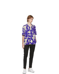 Paul Smith Blue Floral Cutout Short Sleeve Shirt