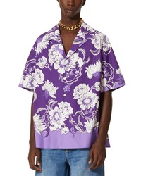 Valentino Tropical Floral Boxy Fit Bowling Shirt In Violet At Nordstrom