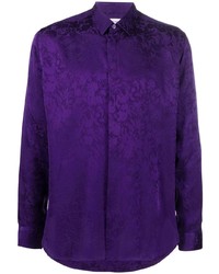 Violet Floral Silk Long Sleeve Shirt