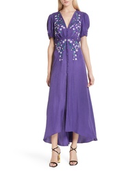 Violet Floral Silk Midi Dress