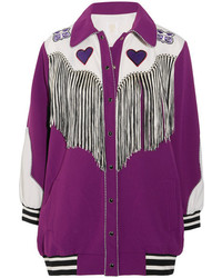 Anna Sui Fringed Appliqud Crepe Jacket Purple