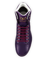 Salvatore Ferragamo Calfskin High Top Sneaker Purple