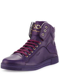 Salvatore Ferragamo Calfskin High Top Sneaker Purple
