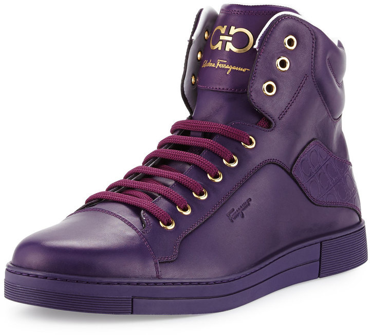 Salvatore Ferragamo Calfskin Top Sneaker Purple, $595 | Neiman Marcus | Lookastic