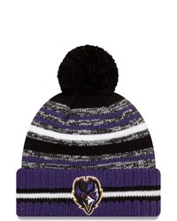 New Era Blackpurple Baltimore Ravens 2021 Nfl Sideline Sport Official Pom Cuffed Knit Hat At Nordstrom