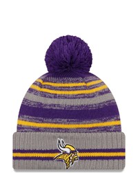 New Era Gray Minnesota Vikings 2021 Nfl Sideline Sport Pom Cuffed Knit Hat At Nordstrom