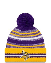 New Era Purplegold Minnesota Vikings 2021 Nfl Sideline Sport Official Pom Cuffed Knit Hat At Nordstrom