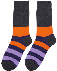 Y's Grey Striped Border Socks