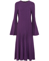 Ellery Conrad Ribbed Stretch Knit Midi Dress Purple